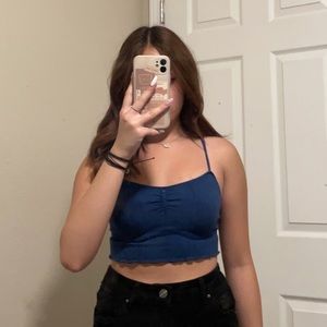 cropped blue cami cross back